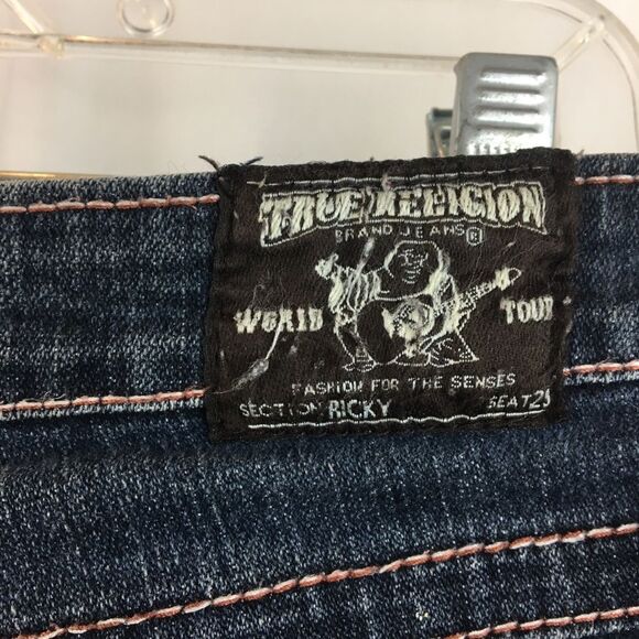 True Religion Ricky Pleather Jewel Embellished Straight Leg Jeans 29 - Picture 9 of 9